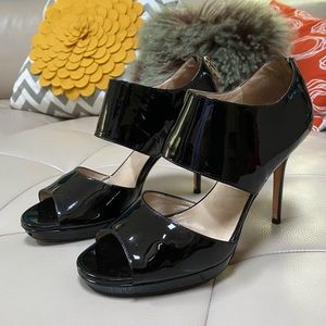 Jimmy Choo black patent leather heels sandals